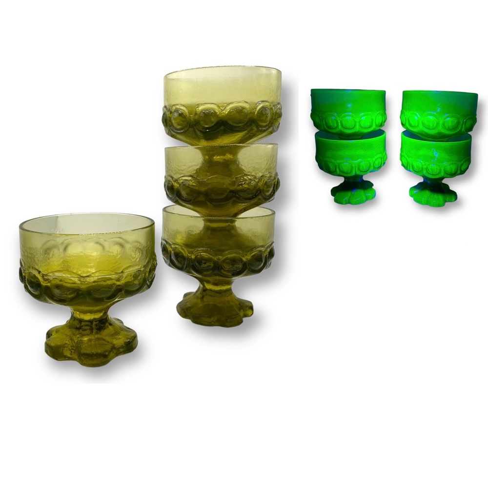 Set of 4 Vintage Tiffin Franciscan Madeira Green Pedestal Sherbet Desert Dishes